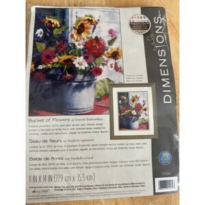 Dimensions Bucket Of Flowers #1534 Floral Crewel Colorful Embroidery Kit 11 x 14